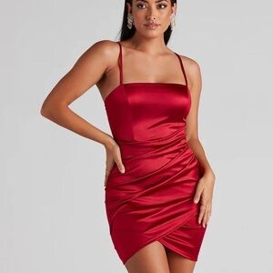 Windsor Red Satin Mini Dress with Spaghetti Straps